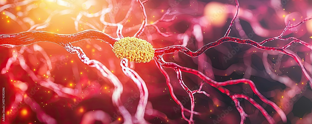 Poster colorful abstract representation of neurons and synapses in the human brain.