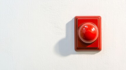Vivid red button on a clean white wall, study in minimalist design and contrast