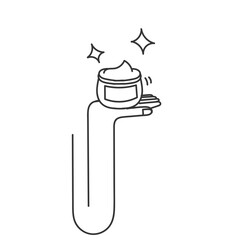 hand drawing doodle hand holding beauty cream package tube