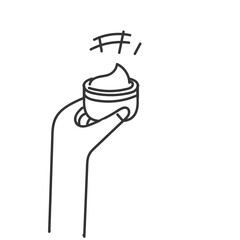 hand drawing doodle hand holding beauty cream package tube