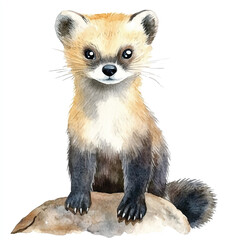 cute Stone Marten watercolor clipart illustration isolated
