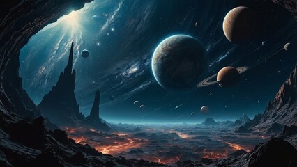 "Explore a galaxy of possibilities with a background image featuring a diverse array of planets in space."