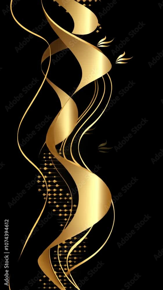 Poster golden swirls on a black background create an elegant and abstract design