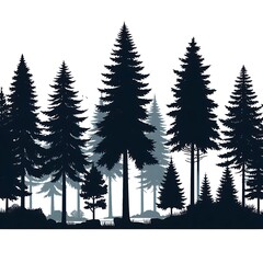 Obraz premium Silhouette of Evergreen Forest Trees on White Background. generator AI