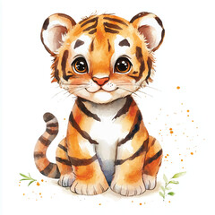 cute Tiger watercolor clipart illustration isolated
