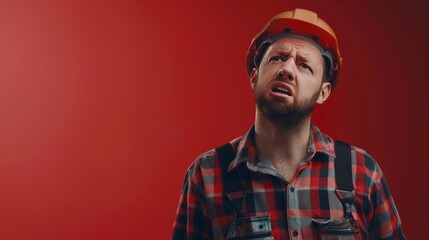 Fototapeta premium Portrait of a Construction Worker in Thought