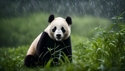 Obraz premium giant panda in raining