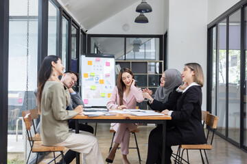 Team of Asian business people and working together in office, Startup projects and business presentation at meeting room.