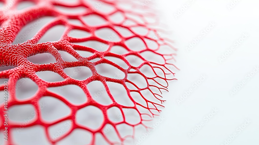 Poster intricate red network structure on a white isolated background.