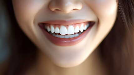 Fototapeta premium 若い日本人女性の笑顔。白い歯が美しい微笑のクローズアップ