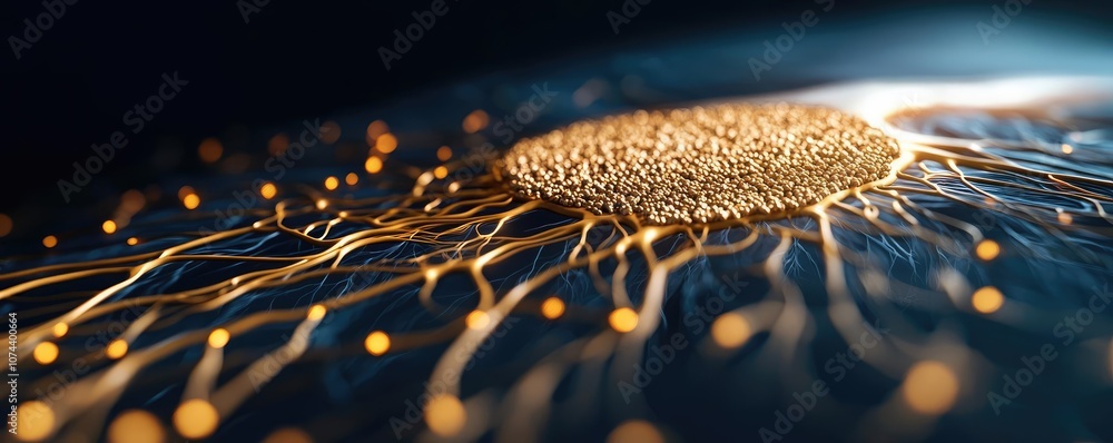 Poster abstract representation of neurons connecting in a dark environment.