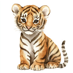 cute Tiger watercolor clipart illustration isolated