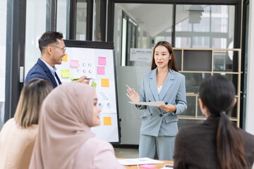 Team of asian business working with finances analysis report meeting in office, business financing, accounting banking, Business teamwork, Team of creative asian business meeting and business planning