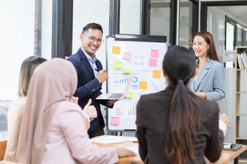 Team of asian business working with finances analysis report meeting in office, business financing, accounting banking, Business teamwork, Team of creative asian business meeting and business planning