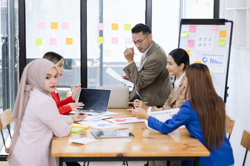 Team of asian business working with finances analysis report meeting in office, business financing, accounting banking, Business teamwork, Team of creative asian business meeting and business planning