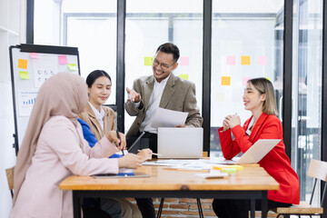 Team of asian business working with finances analysis report meeting in office, business financing, accounting banking, Business teamwork, Team of creative asian business meeting and business planning