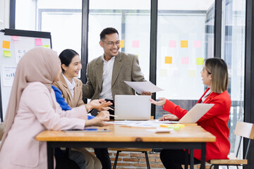 Team of asian business working with finances analysis report meeting in office, business financing, accounting banking, Business teamwork, Team of creative asian business meeting and business planning