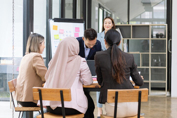 Team of asian business working with finances analysis report meeting in office, business financing, accounting banking, Business teamwork, Team of creative asian business meeting and business planning