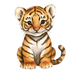 cute Tiger watercolor clipart illustration isolated