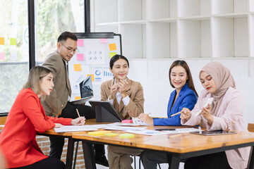 Team of asian business working with finances analysis report meeting in office, business financing, accounting banking, Business teamwork, Team of creative asian business meeting and business planning