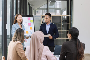 Team of asian business working with finances analysis report meeting in office, business financing, accounting banking, Business teamwork, Team of creative asian business meeting and business planning