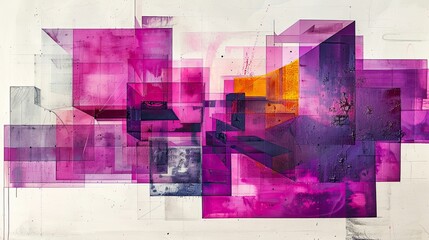 Naklejka premium Colorful abstract art featuring overlapping geometric shapes and vibrant hues displayed in a modern gallery space