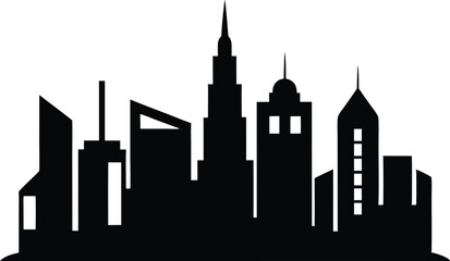 cityscape silhouette, skyline vector black 