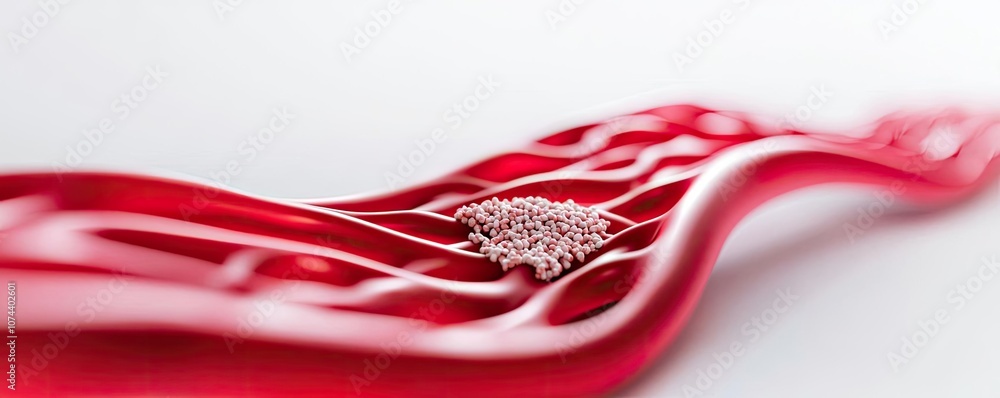 Aufkleber abstract representation of blood flow with indicating microbes on red background.