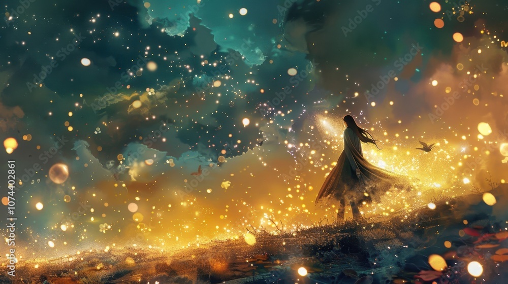 Poster with every gust of wind the magic seeds would release a shower of tiny sparkling lights creating a d