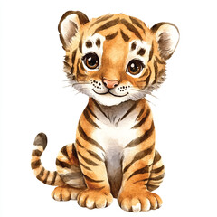 cute Tiger watercolor clipart illustration isolated