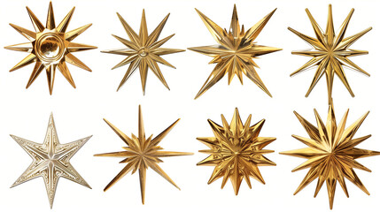 Set of gold stars isolated on white background