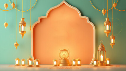 Ramadan with moon and star lantern decoration, abstract luxury islamic background
3d rendering illustration
