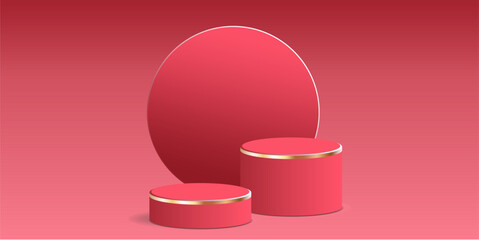 cylinder podium tube circle podium with gold strip stage 3d Abstract minimal scene mockup products display studio, Stage showcase. Vector geometric forms