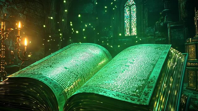 Enchanted Tome in a Mystical Library
