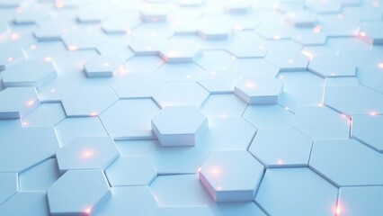 Abstract 3D hexagonal pattern on a light blue background. Modern technology-inspired digital art with geometric shapes. Design for wallpaper, banner, poster, brochure, and background