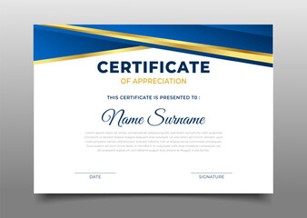 modern blue gradient luxury gold lines business certificate template design