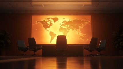 World map display, exploring global connectivity in a modern room setting with interactive data visualization
