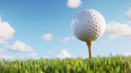 Golf ball on tee, a serene scene of anticipation on the lush green grass of the course