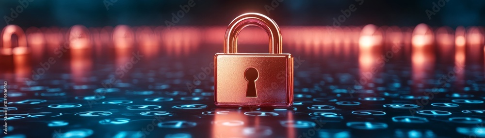 Poster cybersecurity padlock on computer keyboard, protecting digital data and ensuring online safety