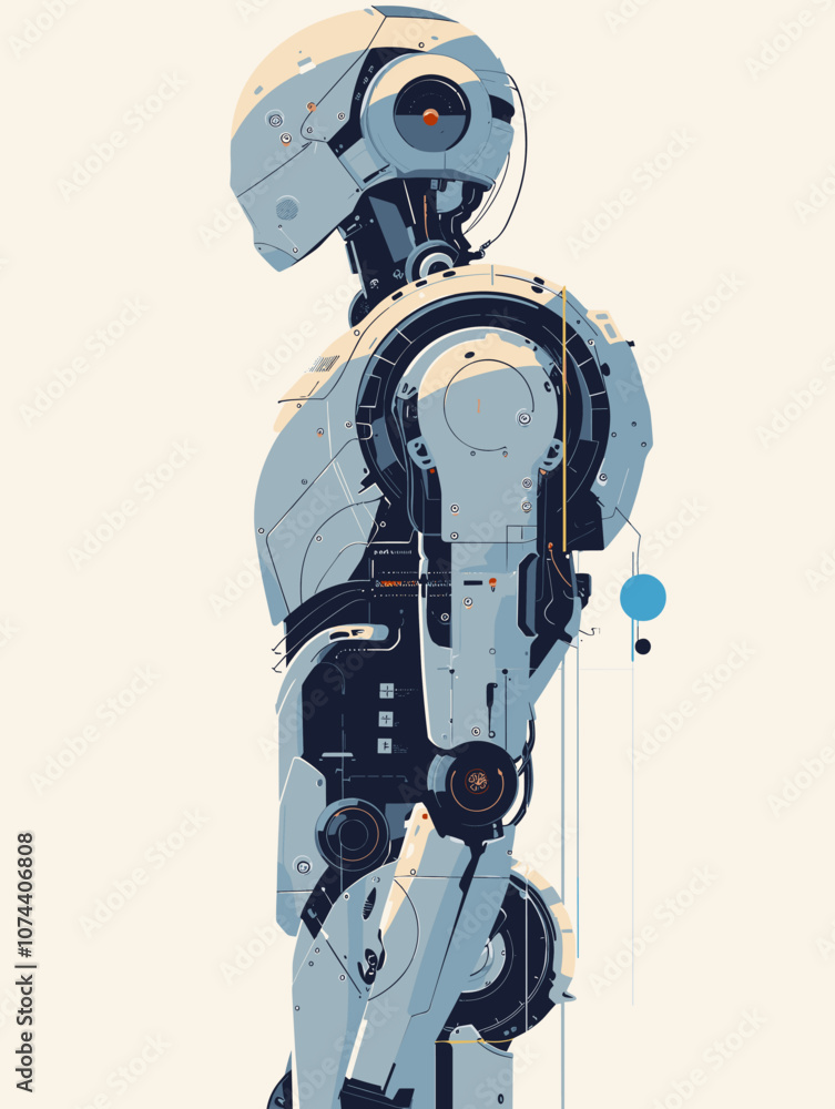 Poster vector illustration of artificial intelligence robot in flat style. technology concept.