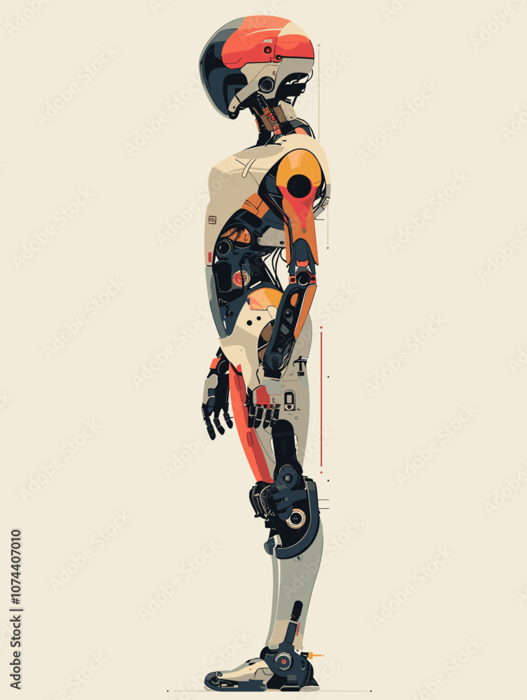 Poster vector illustration of robot with helmet and goggles. artificial intelligence concept.