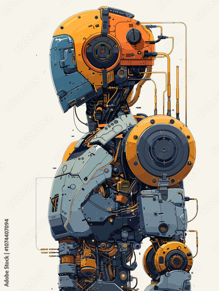 Poster cartoon robot. vector illustration of a mechanical robot. artificial intelligence.