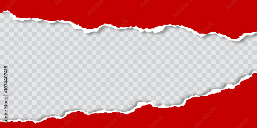 Poster red torn paper frame edges with realistic shadows empty space in the middle