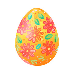 Fototapeta premium Orange Easter egg decorated with flowers and green leaves in bright colors