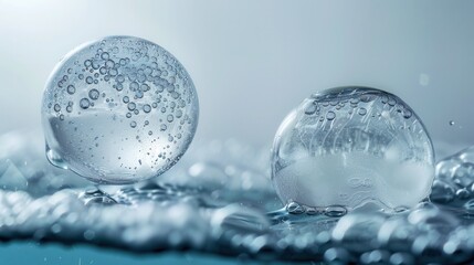 Frozen bubbles creating ethereal pattern with blue tones and crystalline texture