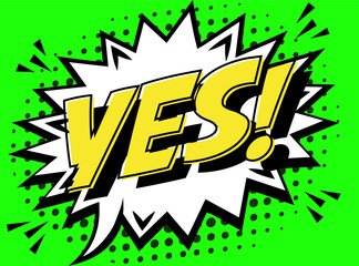 Yes comic text lettering bright cartoon retro pop art style vector