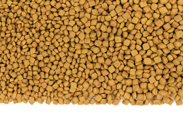 dry pet food isolated on white background. close up. top view. blank for designers