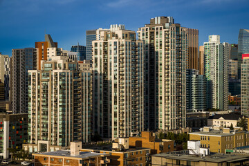 Travel destination Calgary. Panoramic view of skyline in the autumn season