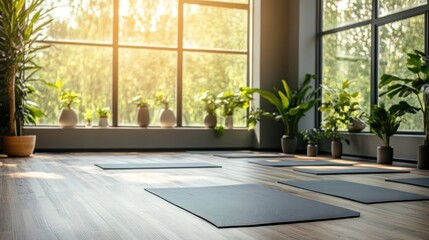 Fototapeta premium Yoga Studio with Sunlight and Plants