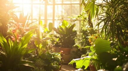 Obraz premium Sunlit Greenhouse Oasis